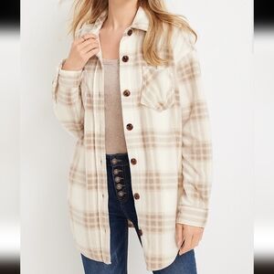 Maurices Cream and Tan Plaid Cardigan